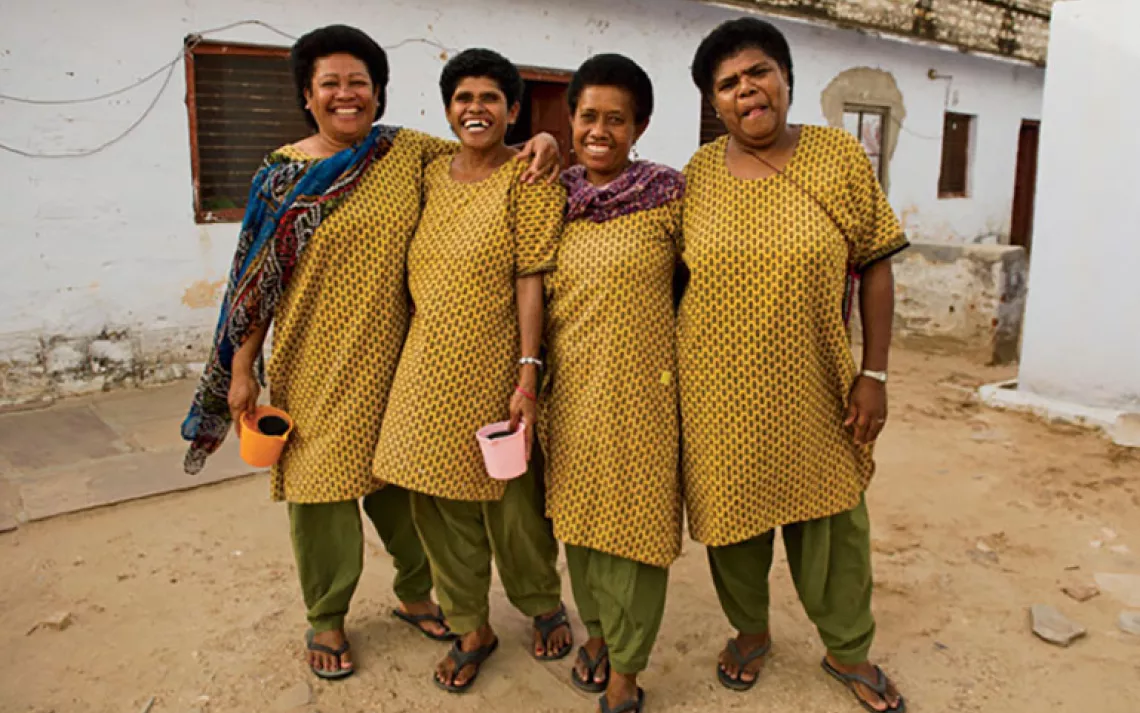 Fijians Titilia Somica, Reapi Vaitalea, Marica Caginitoba, and Miriama Moceiwasa (from left) outside their Barefoot College dorm rooms.