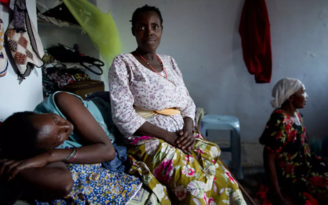 Bernadette Nyirabarushywa (center), shown with her two roommates, traveled from Uganda to Tilonia, India.