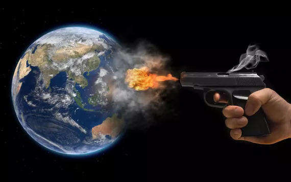 image of a gun firing at the earth
