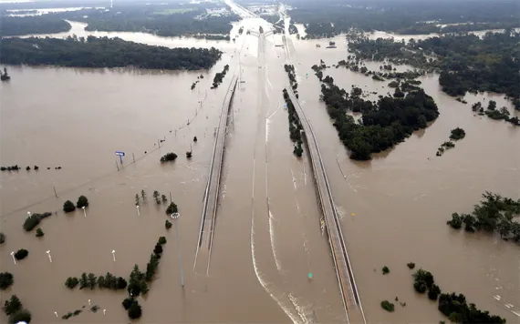 Interstate 69 is covered by floodwaters from Harvey, in Humble, Texas. 