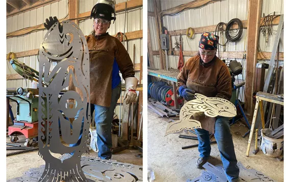 Lummi welder Cyaltsa Finkbonner with her work - in - progress. | Photos by Jason Mark