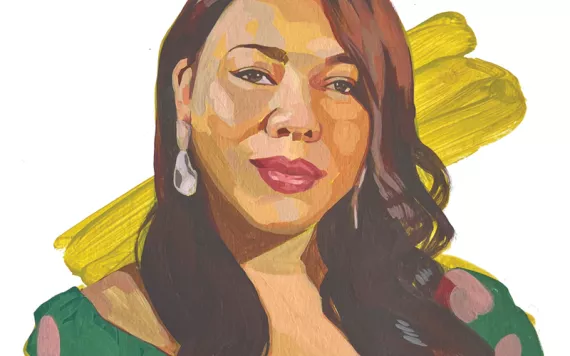 Portrait illustration of Agripina Gomez wearing a green floral top