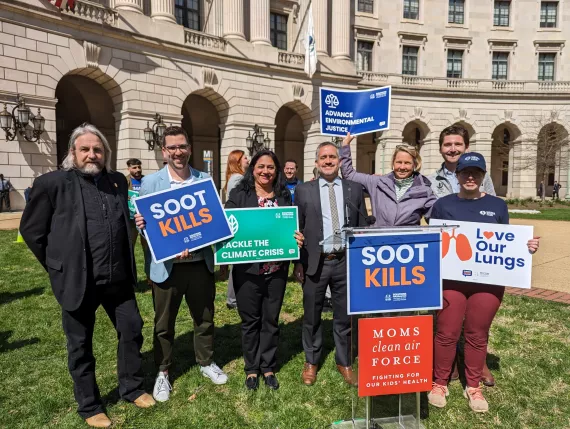 Sierra Club staff and volunteers joined a rally for strong soot standards at EPA in March