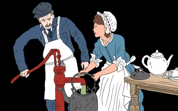 illustration of two people pumping tea