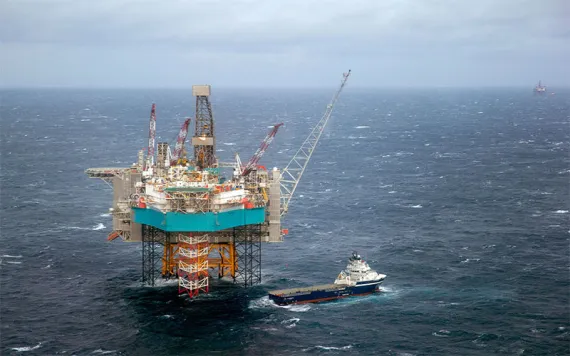 A view of a supply ship at the Edvard Grieg oil field in the North Sea