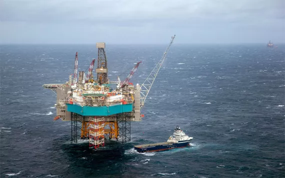 A view of a supply ship at the Edvard Grieg oil field in the North Sea