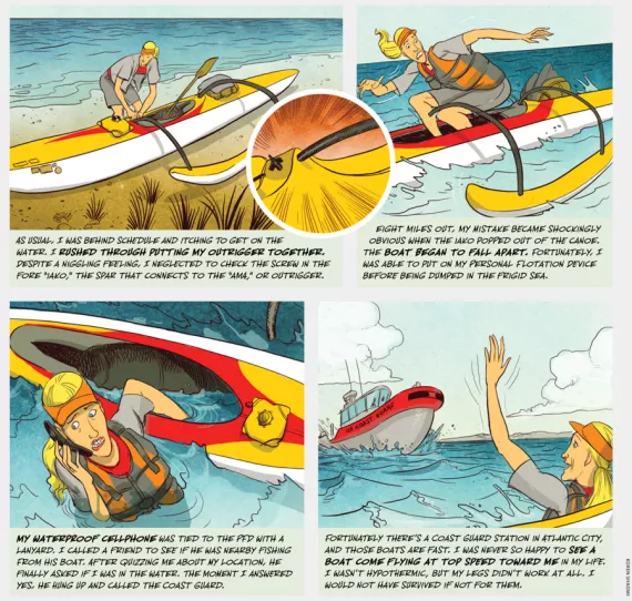 survive illustration of a person in the water after falling out of a canoe