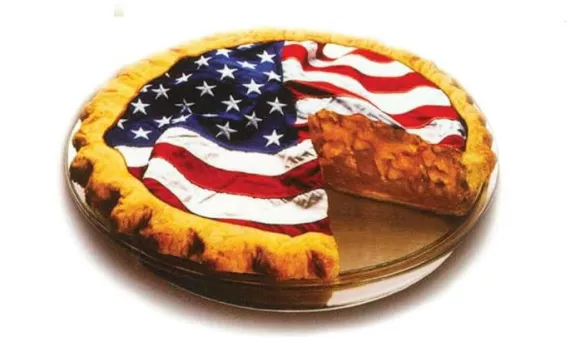 pie decorated as the US flag with one slice missing