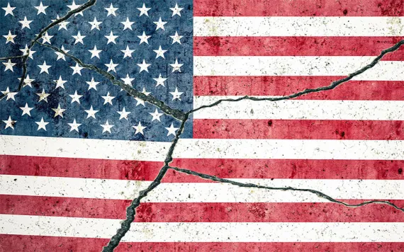 American flag with a crack