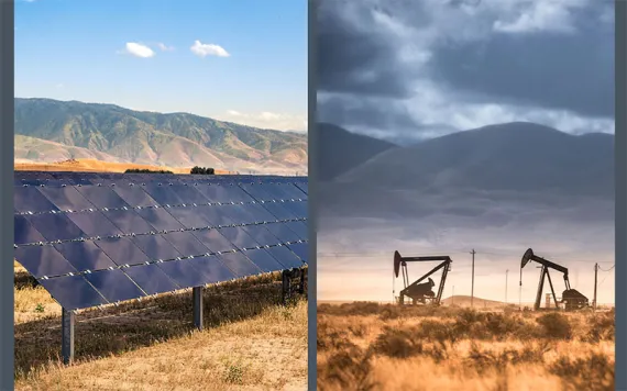 solar panels and oil drilling pumpjacks