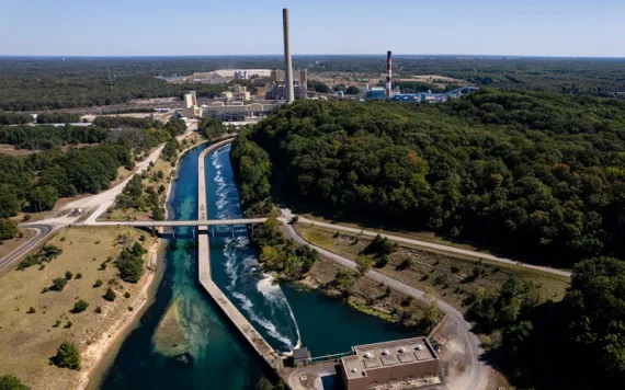 An aerial image of Consumer Energy's J.H. Campbell Generating Complex in Ottawa County, Mich., Sept. 21, 2024. (Joel Bissell/Kalamazoo Gazette via AP)