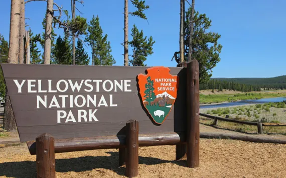 Yellowstone National Park Sign at the South Entrance from the Grand Teton NP side.