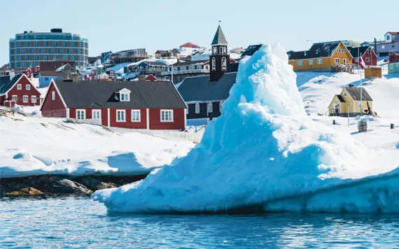 A view of an iceberg on the coastline of Ilulissat, Greenland.