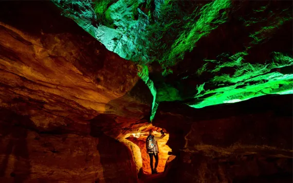 Laurel Caverns illuminated by neon lights