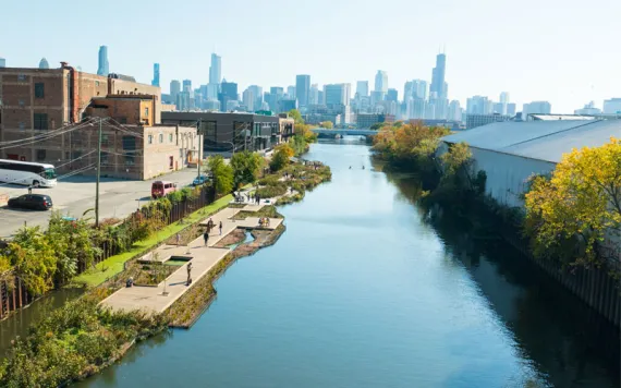 Summer 2024. Completed installation, open to the public during Chicago Architecture Center's Open House. | Photo courtesy of Nick Wesley @ Urban Rivers