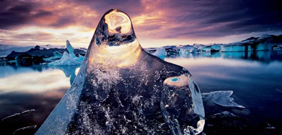 Breidamerkurjökull glacier's 2 percent annual rate of decline spawns bone-chilling vistas in the ever-growing Jökulsárlón Lagoon.