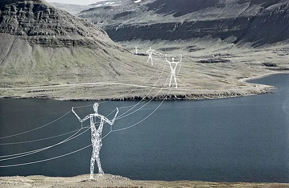 High-voltage towers--called Land of Giants--in Iceland's Kjoelur highlands