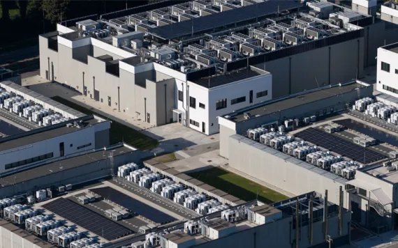 Close up details of data center, computing center, high consumption electricity. Cooling and emergency power. 