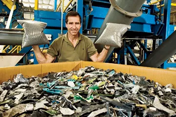Mike Biddle turns the shredded castoffs of 21st-century life into good-as-new plastic.