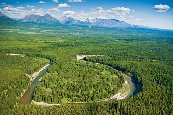 British Columbia's Flathead Valley, mountaintops intact.