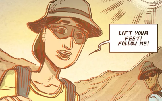 A woman gets dehydrated in the desert