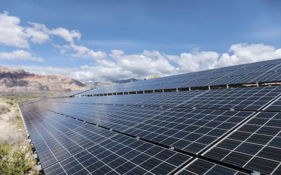 Solar panels in a desert landscape