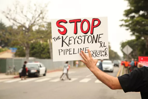 A Keystone XL protester in Santa Monica, 2013.