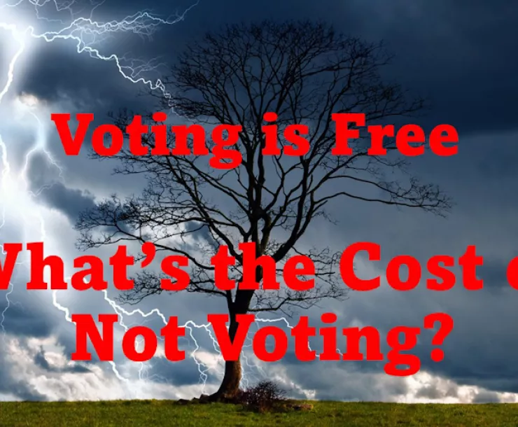 Lightning, dark sky and bare tree, Voting is free, what's the Cost of Not Voting?