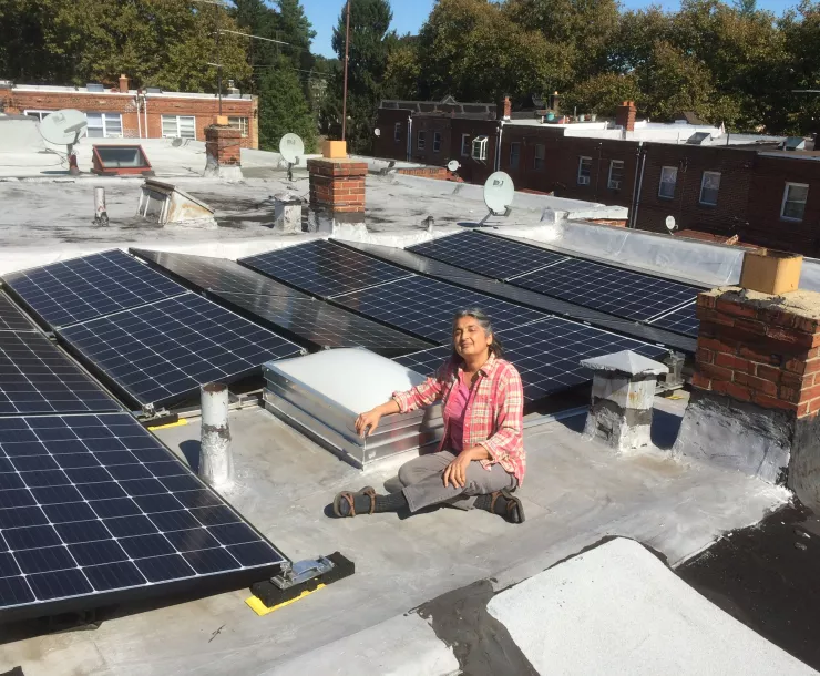 Solar panels on the roof of the Ravel townhouse