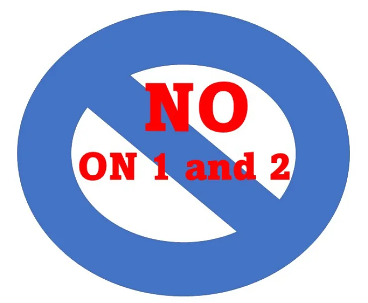 Banned icon, No on 1 and 2