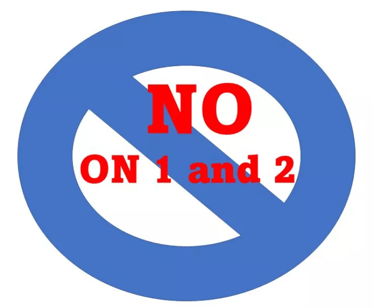 Banned icon, No on 1 and 2