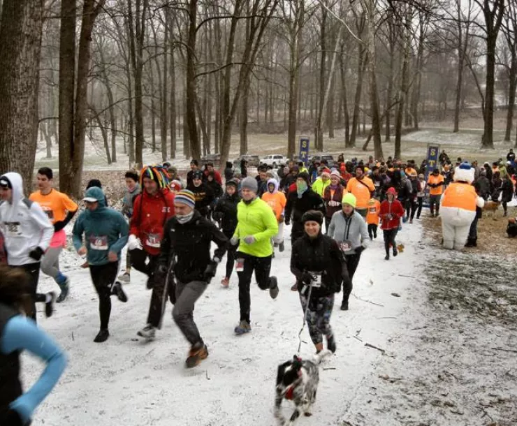Runners and hikers begin their trek in the Sierra Club Lancaster Group's 2020 Polar Bear 5K Trail Run/Hike