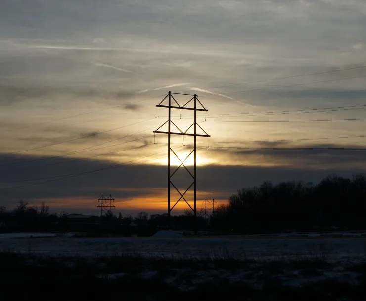 transmission lines at sunrise