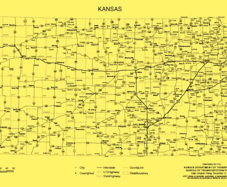Yellow Kansas highway map