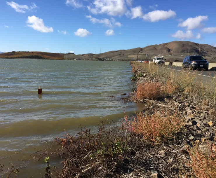 Water levels rising very close to the State Route 37 highway.