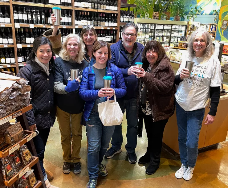 PlasticFree Marin poses with Supervisor Rodoni in Mill Valley.