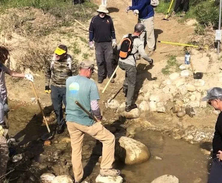 Ventura Land Trust staff and volunteers assessing a creek crossing at the popular Harmon Canyon. (Photo courtesy of VLT)