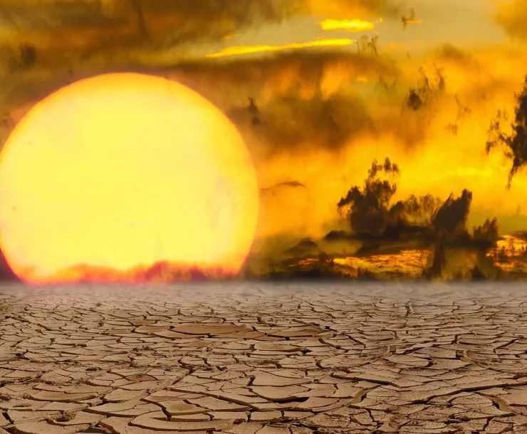 A hot sun baking scorched earth