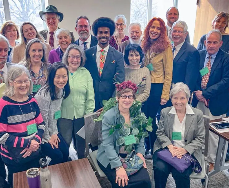 Sierra members gather around Rep Justin Pearson