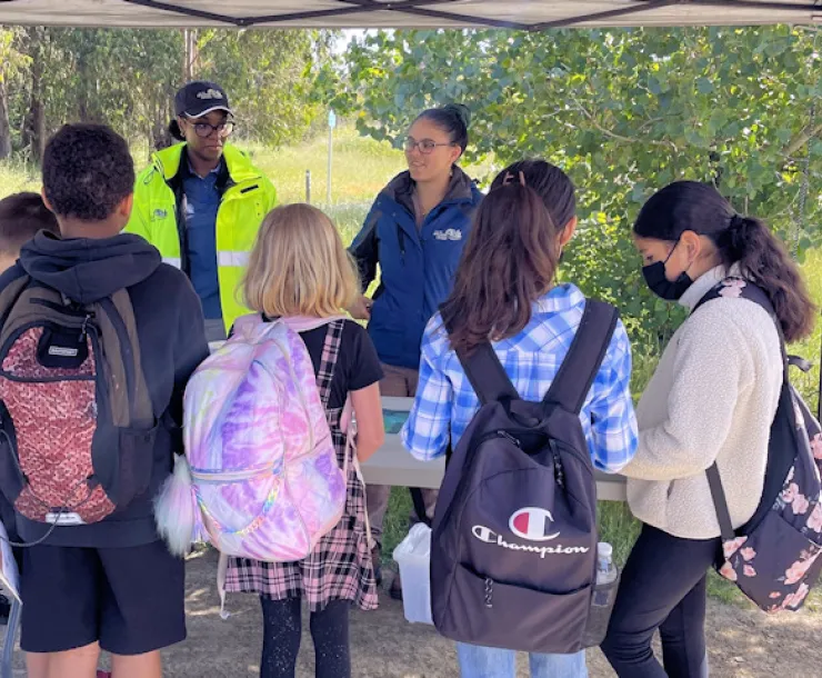 Children learning at wetlands