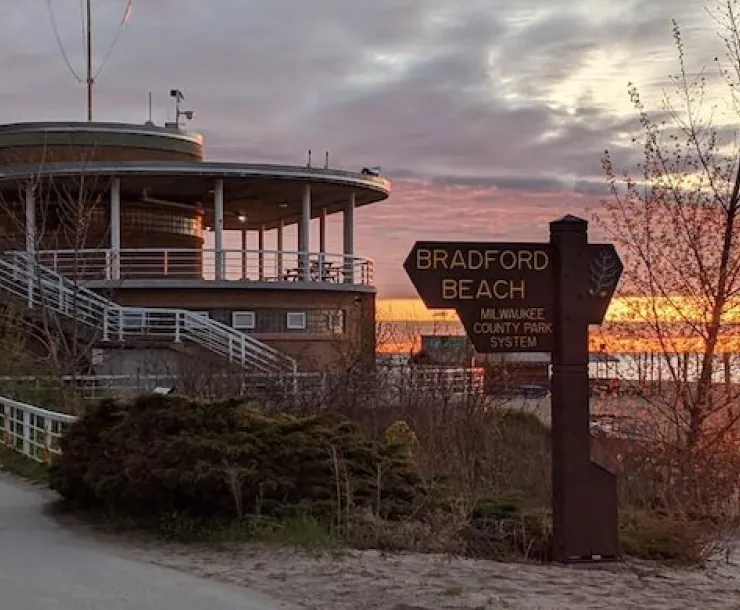 Bradford Beach beachhouse at sunrise 