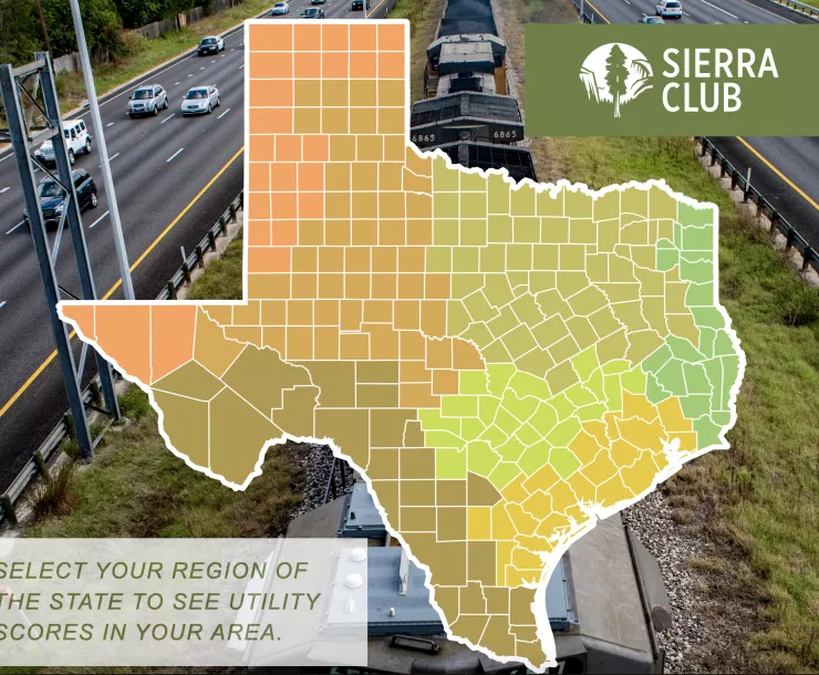 A graphic of the state of Texas divided up into districts, color-coded according to how the local utilities perform.