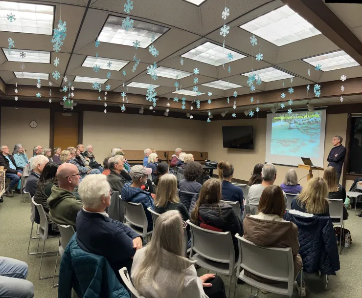 Audience listening in to David Antonucci's presentation about the environmental history of Lake Tahoe.