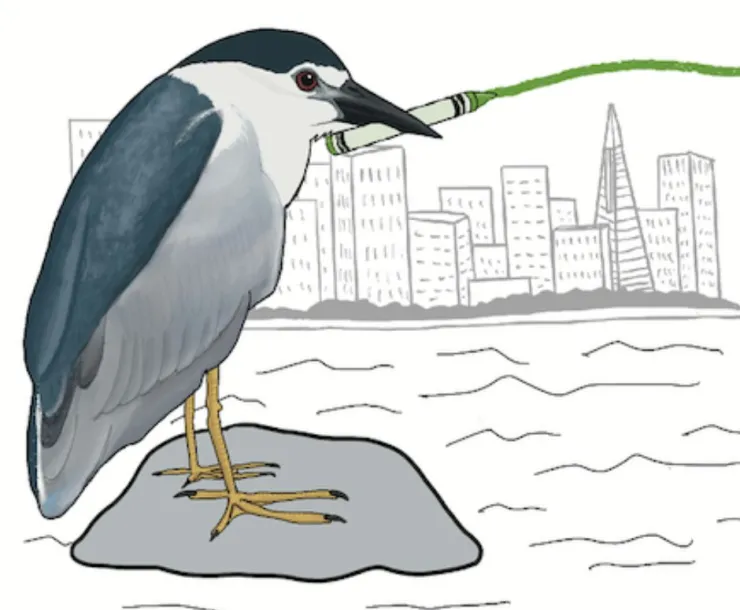 Heron and Green Crayon Square