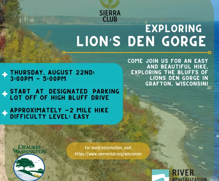 Lion's Den Gorge bluff photo with Aug. 22 hike info 