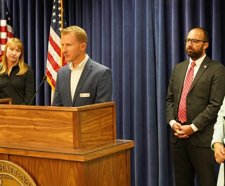 NC Chapter Director Chris Herndon speaks at a news conference at the NC General Assembly