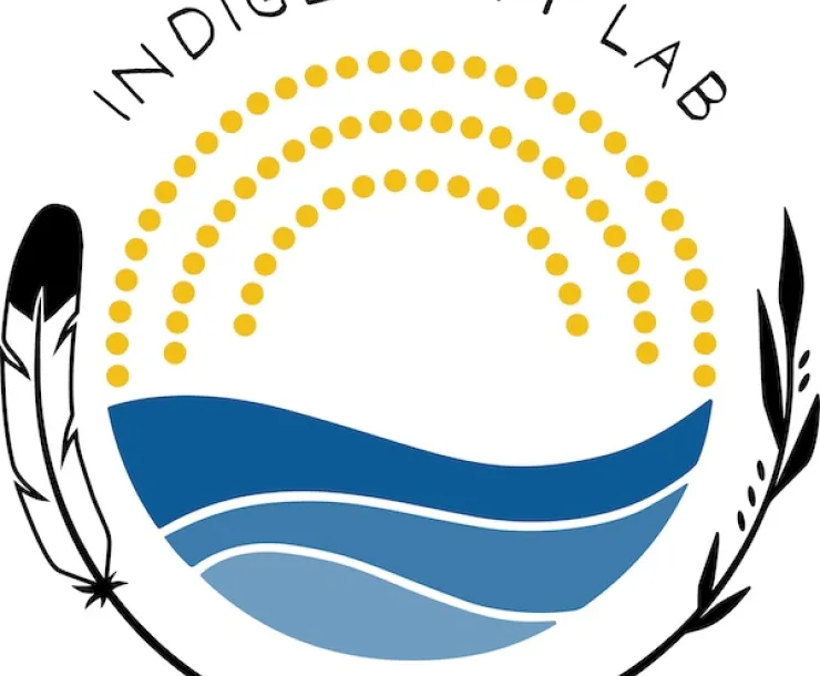 Indigeneity Lab logo with featther and plant 