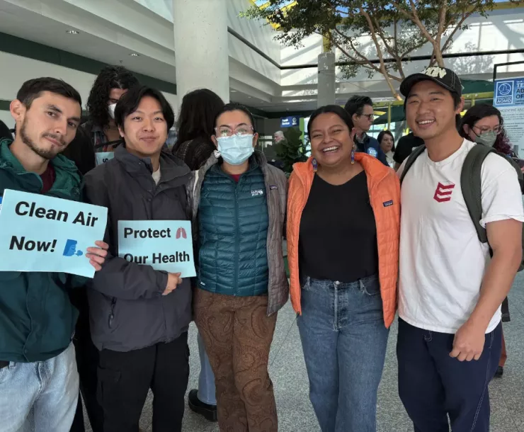 Activist Academy Graduates Julio, Jason, Janelle, Chapter Conservation Program Manager Kim, and Community Partner Francis- Clean Air Advocates at the December AQMD Governing Board Meeting. 