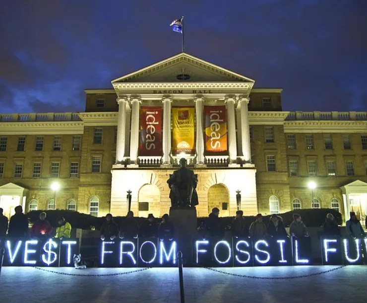 University of Wisconsin-Madison students and the Overpass Light Brigade protest fossil fuels outside UW's Bascom Hall, April 5, 2014. (Joe Brusky/CC BY-NC 2.0)