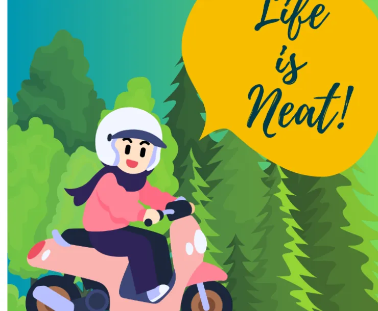 Girl riding motorbike through forest 